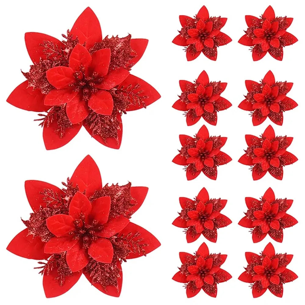 Luxury Glitter Christmas Flower Ornaments