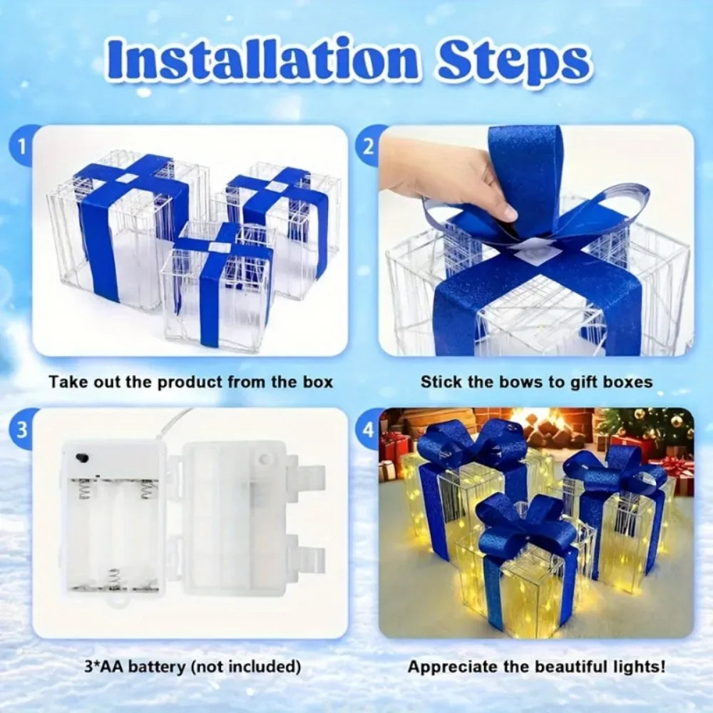 Festive Light Up Gift Boxes Set of Three