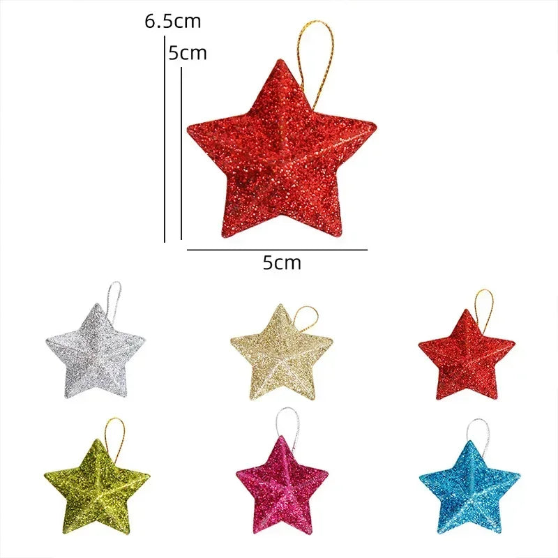 Glitter Star Christmas Decorations Set of 6