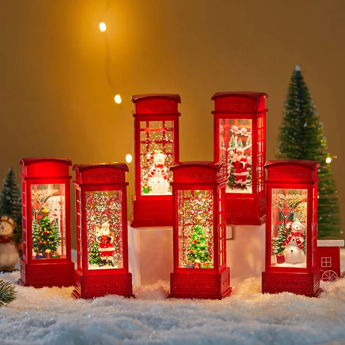 LED Christmas Red British Phone Box Decoration