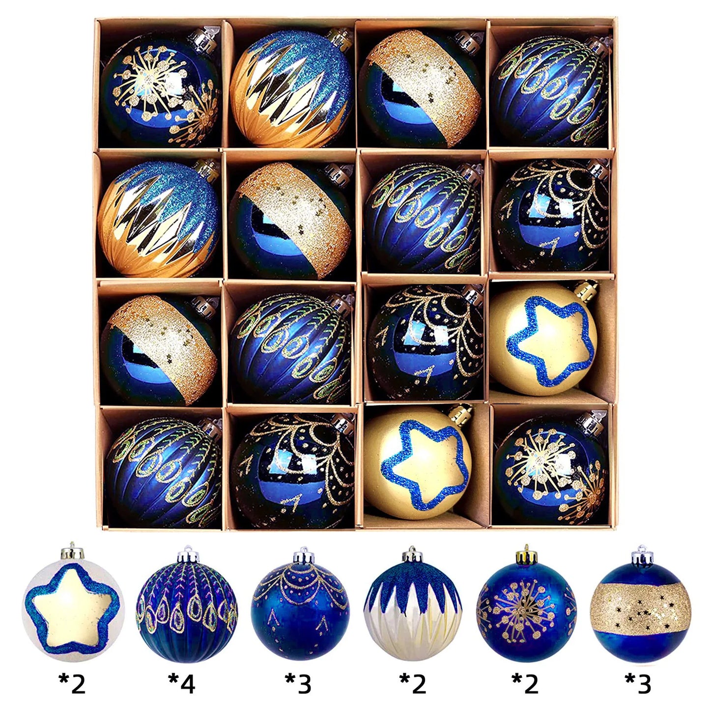 16PCS Luxury Electroplated Christmas Baubles