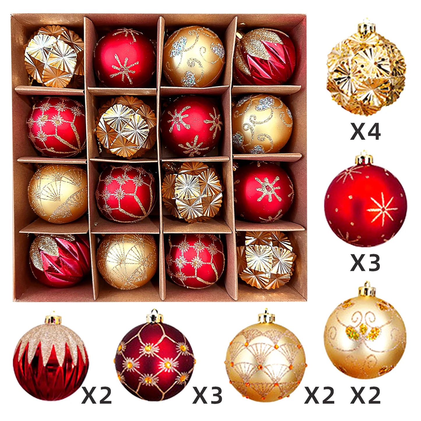 16PCS Luxury Electroplated Christmas Baubles