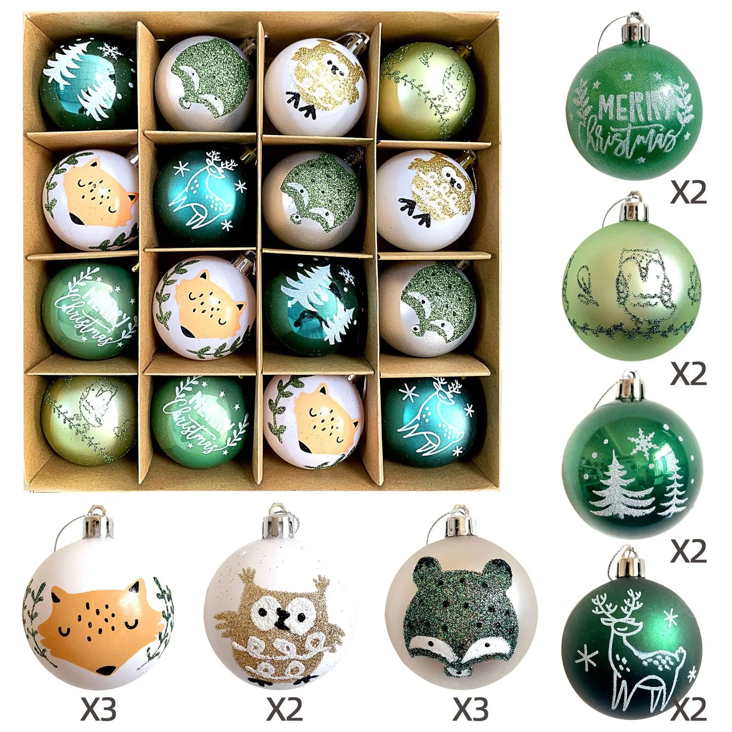 16PCS Luxury Electroplated Christmas Baubles