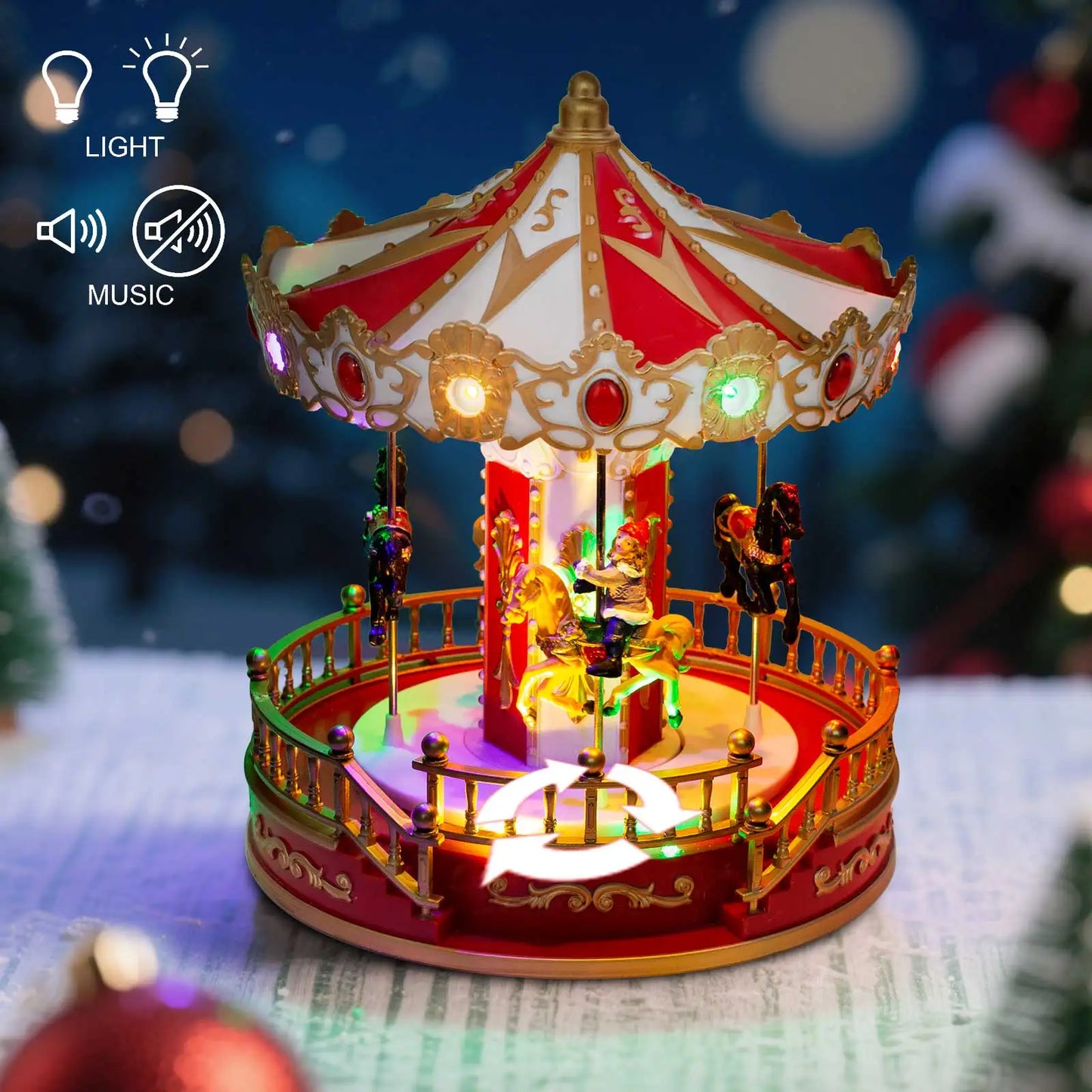 Animated Christmas Carousel with LED Lights