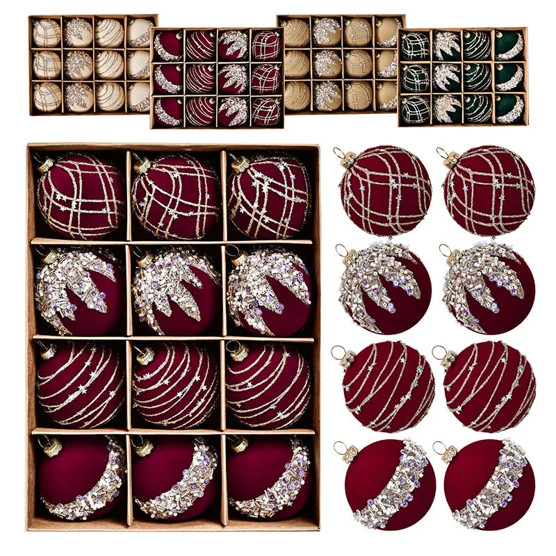 Luxury Velvet Christmas Baubles – 12pcs