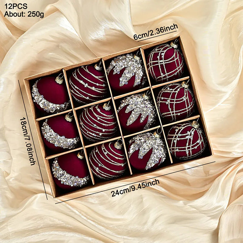 Luxury Velvet Christmas Baubles – 12pcs