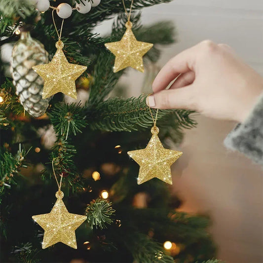 Glitter Star Christmas Decorations Set of 6