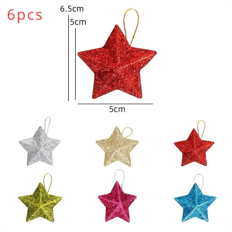 Glitter Star Christmas Decorations Set of 6