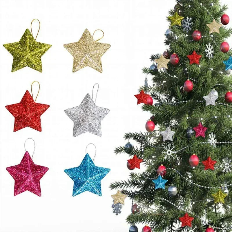 Glitter Star Christmas Decorations Set of 6