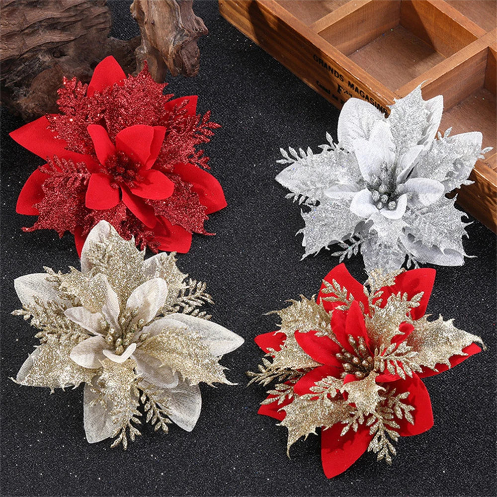 Luxury Glitter Christmas Flower Ornaments