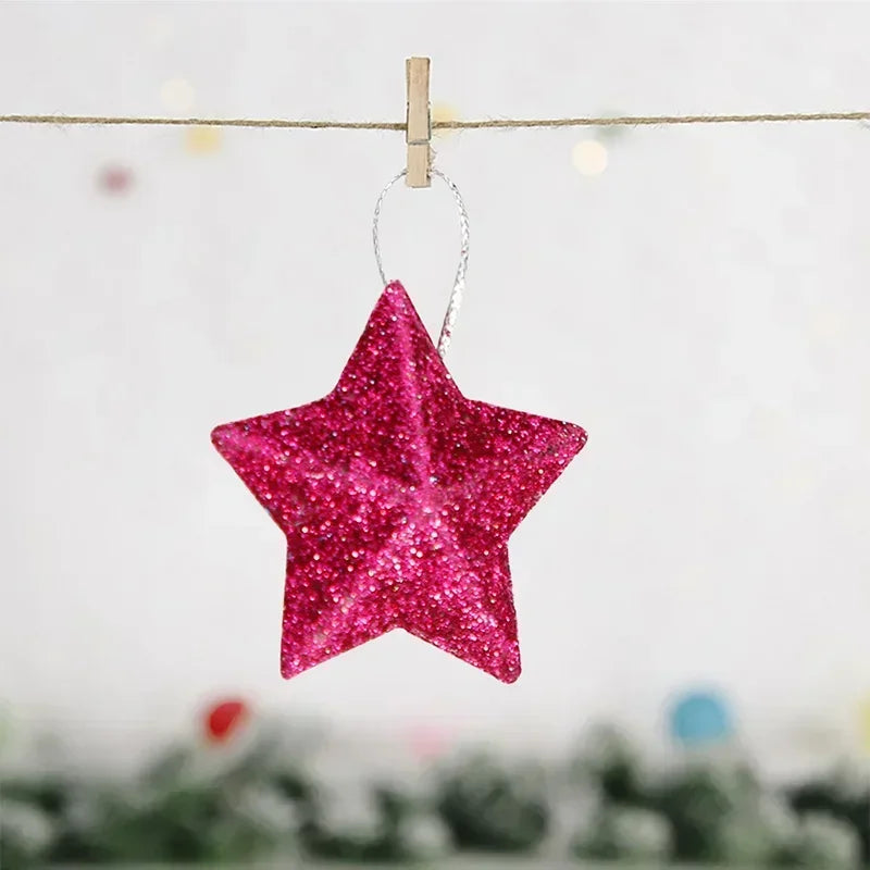 Glitter Star Christmas Decorations Set of 6