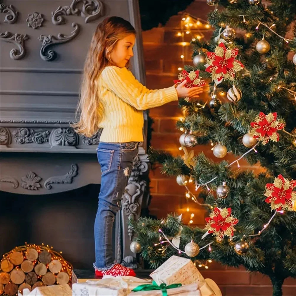 Luxury Glitter Christmas Flower Ornaments