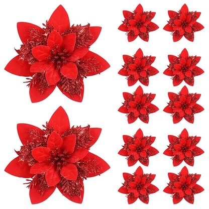 Luxury Glitter Christmas Flower Ornaments