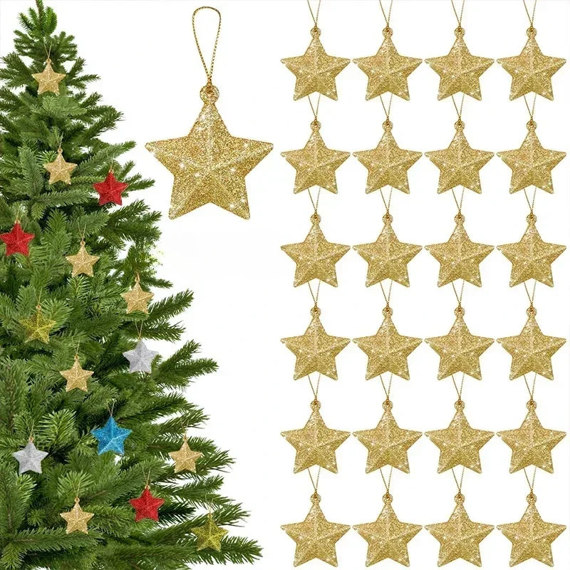 Glitter Star Christmas Decorations Set of 6