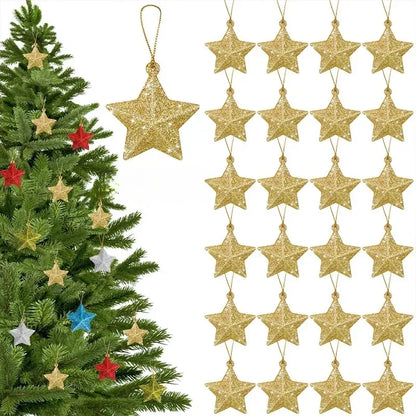 Glitter Star Christmas Decorations Set of 6