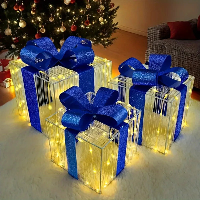 Festive Light Up Gift Boxes Set of Three