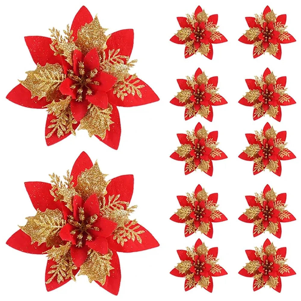 Luxury Glitter Christmas Flower Ornaments