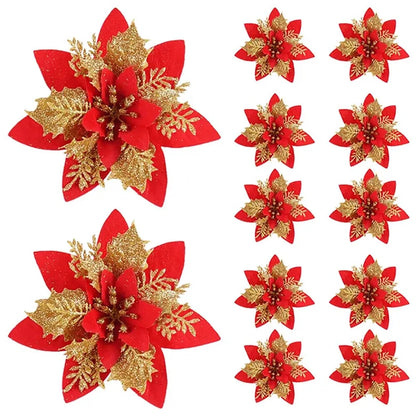 Luxury Glitter Christmas Flower Ornaments