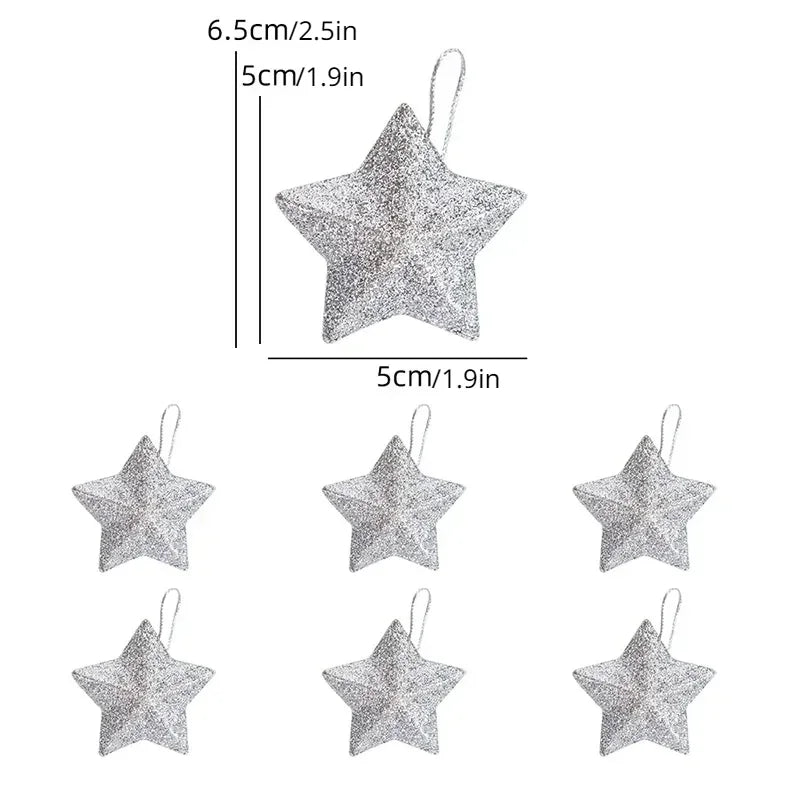 Glitter Star Christmas Decorations Set of 6