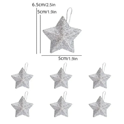 Glitter Star Christmas Decorations Set of 6