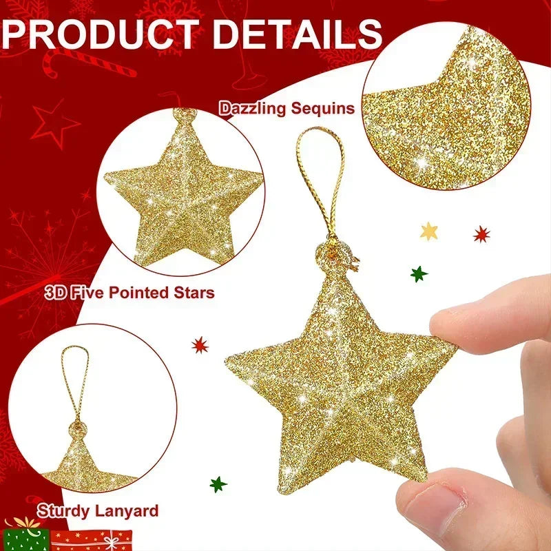 Glitter Star Christmas Decorations Set of 6