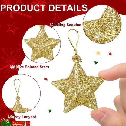Glitter Star Christmas Decorations Set of 6