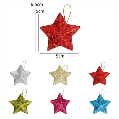 Glitter Star Christmas Decorations Set of 6