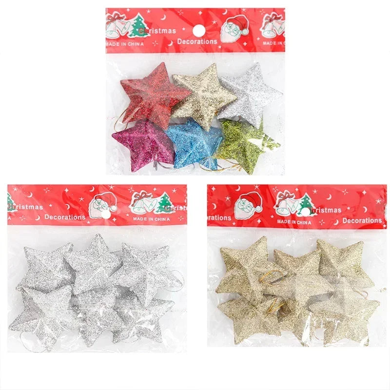 Glitter Star Christmas Decorations Set of 6