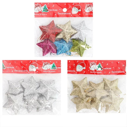 Glitter Star Christmas Decorations Set of 6