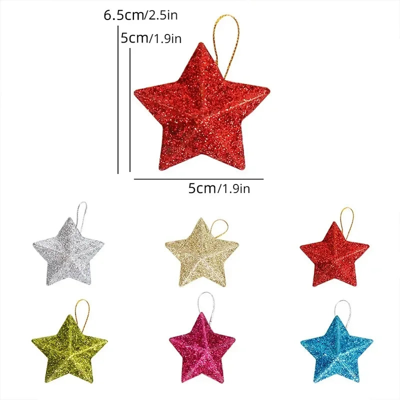 Glitter Star Christmas Decorations Set of 6