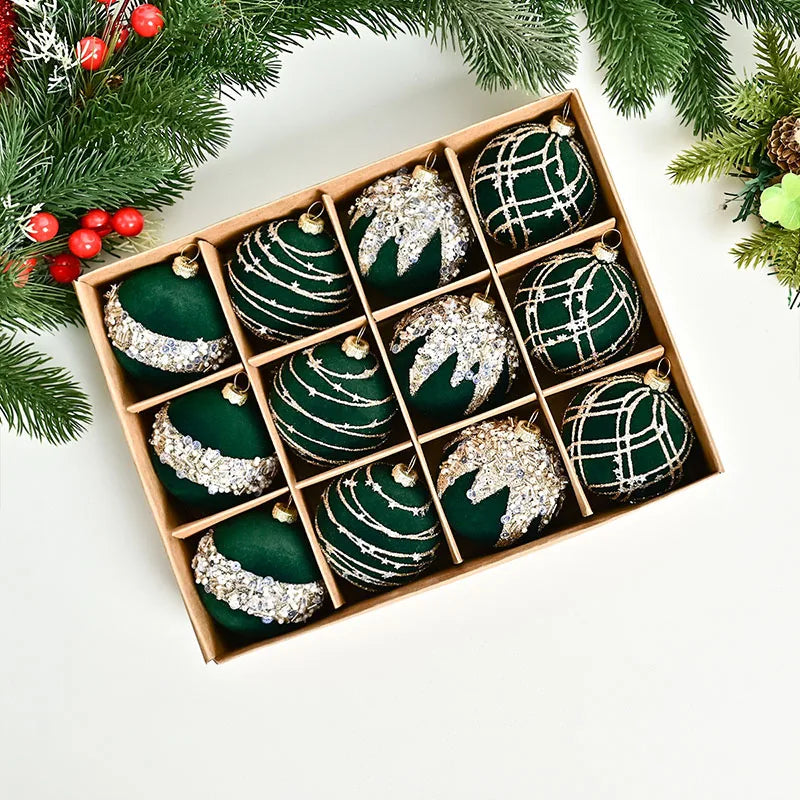 Luxury Velvet Christmas Baubles – 12pcs
