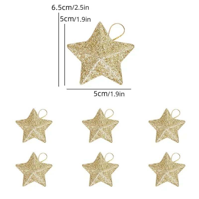 Glitter Star Christmas Decorations Set of 6