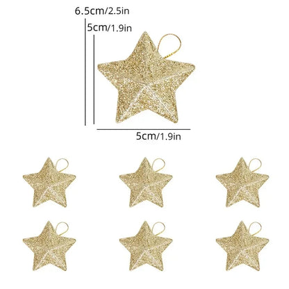 Glitter Star Christmas Decorations Set of 6