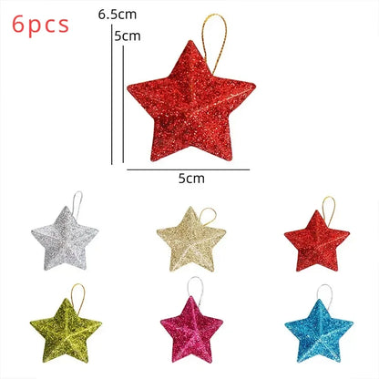Glitter Star Christmas Decorations Set of 6