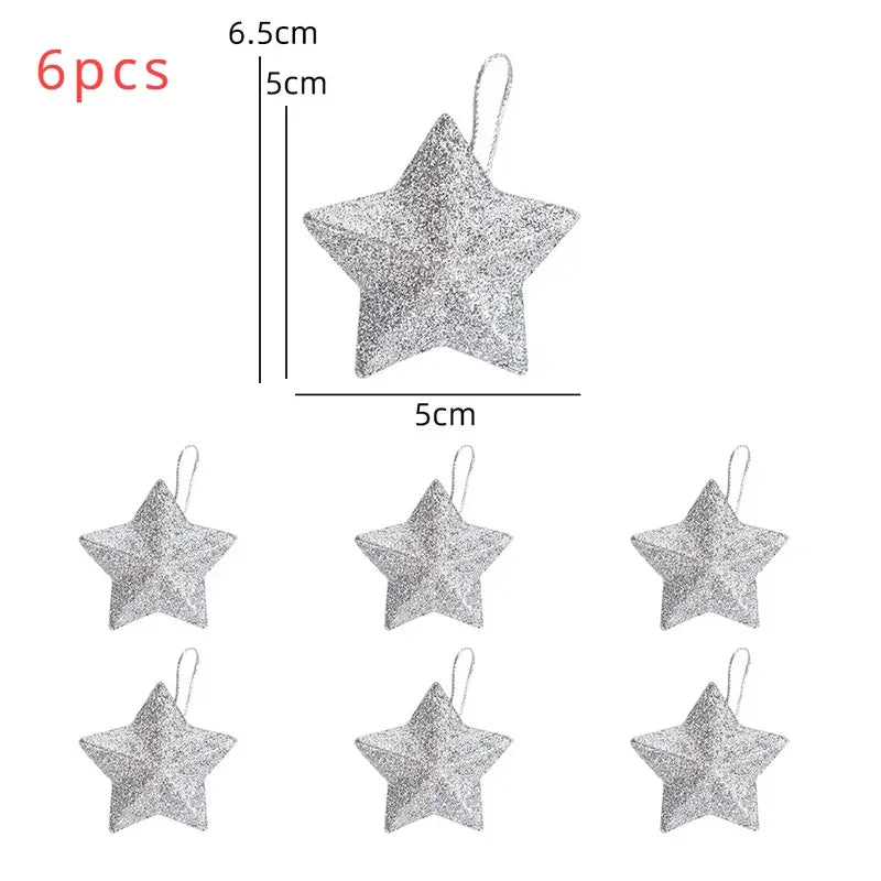 Glitter Star Christmas Decorations Set of 6
