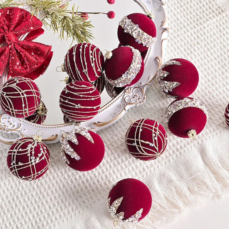 Luxury Velvet Christmas Baubles – 12pcs