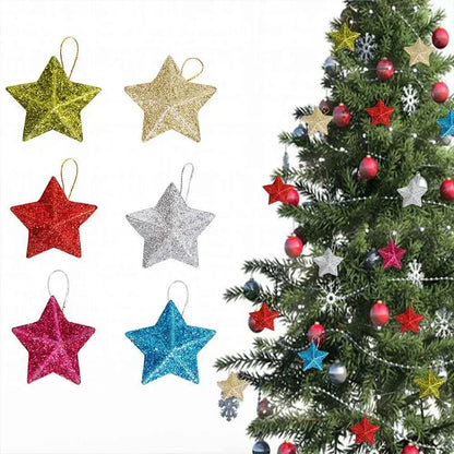 Glitter Star Christmas Decorations Set of 6